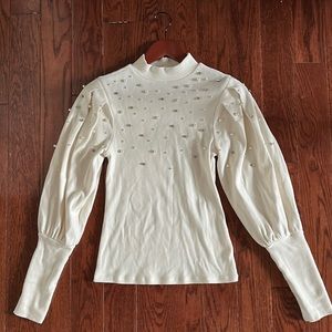EXPRESS white cream ribbed pearl pleated long sleeve top blouse women size XS